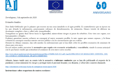 Información comienzo de curso 2020/21