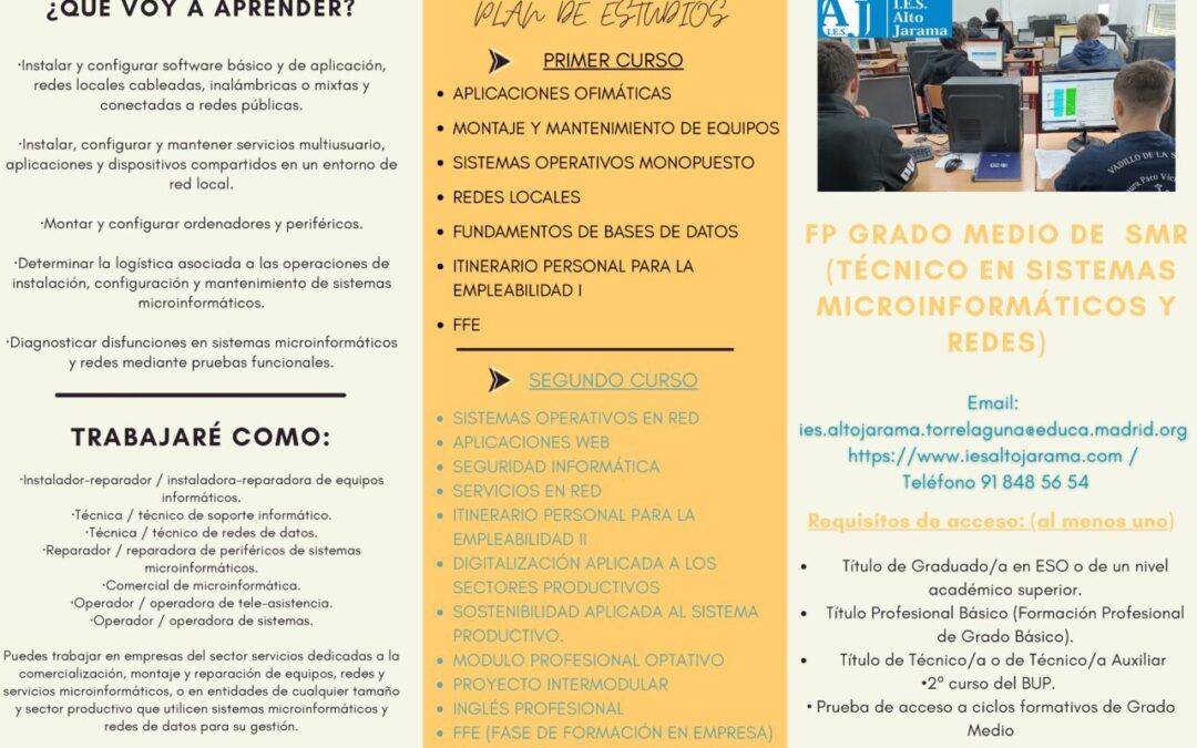 Ciclo de Grado Medio Sistemas Microinformáticos y Redes (SMR)